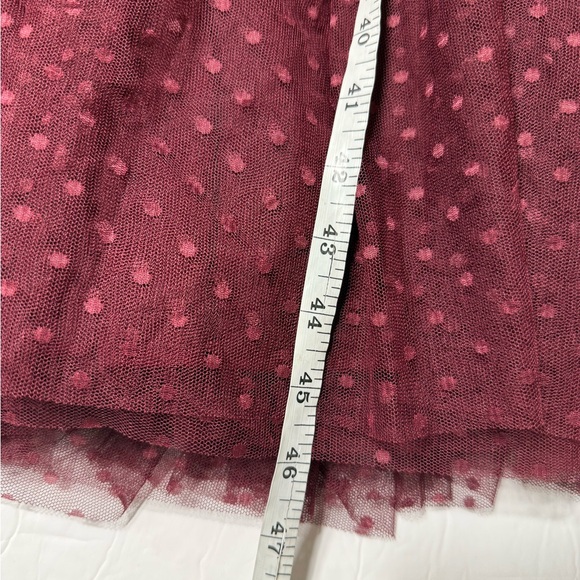 Lulu's Sweet Amor burgundy Tulle Swiss Dot Tiered Bustier Midi Dress Size Large - Picture 12 of 14